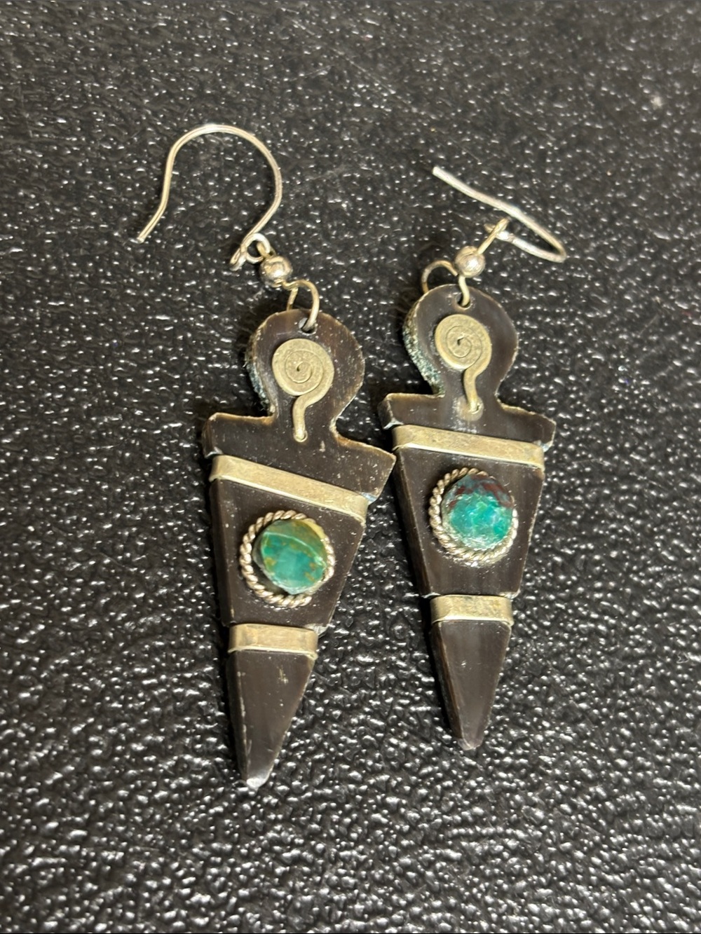 Handcrafted Black Arrowhead Turquoise Dangle Earrings Western Boho